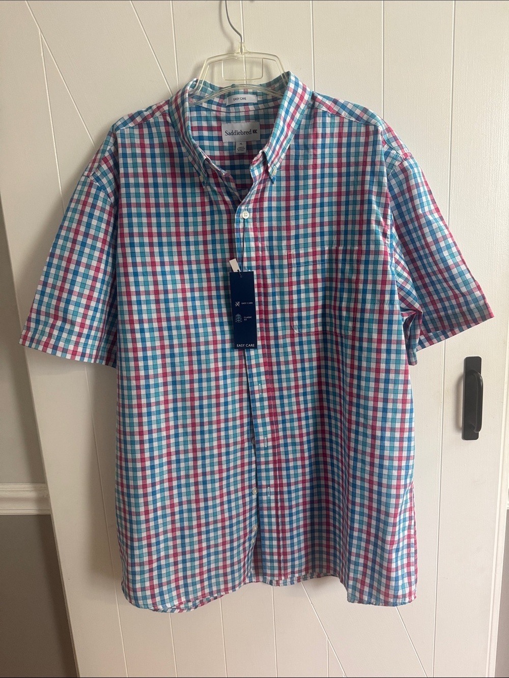 Saddlebred Button Down Short Sleeve Plaid Shirt Mens Size XL